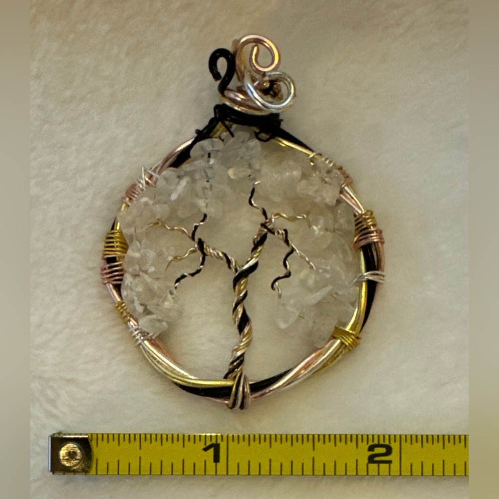 Quartz Tree of Life Pendant with Tricolored Wrap